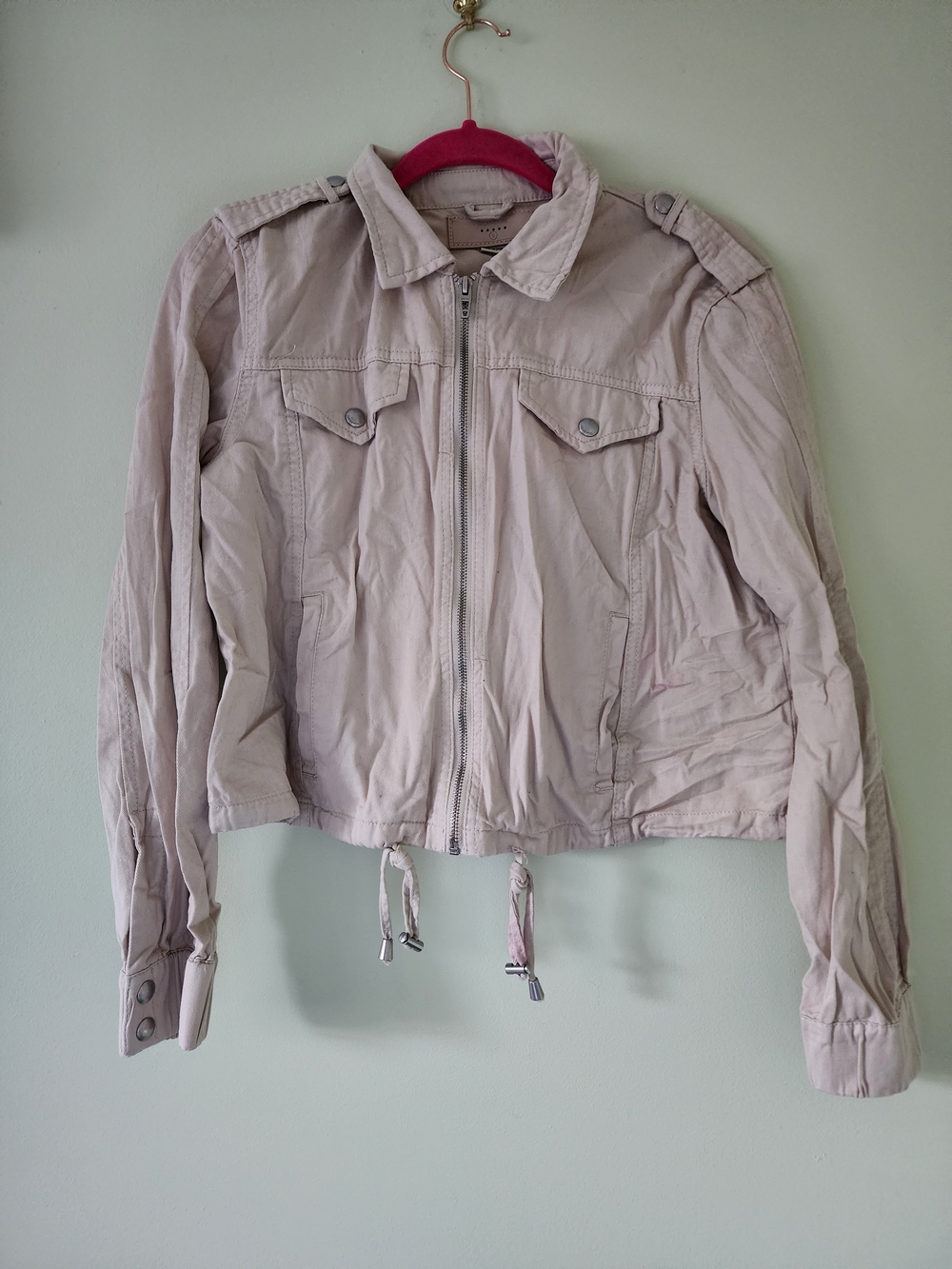 Blank NYC Light Beige Zip-Front Utility Jacket